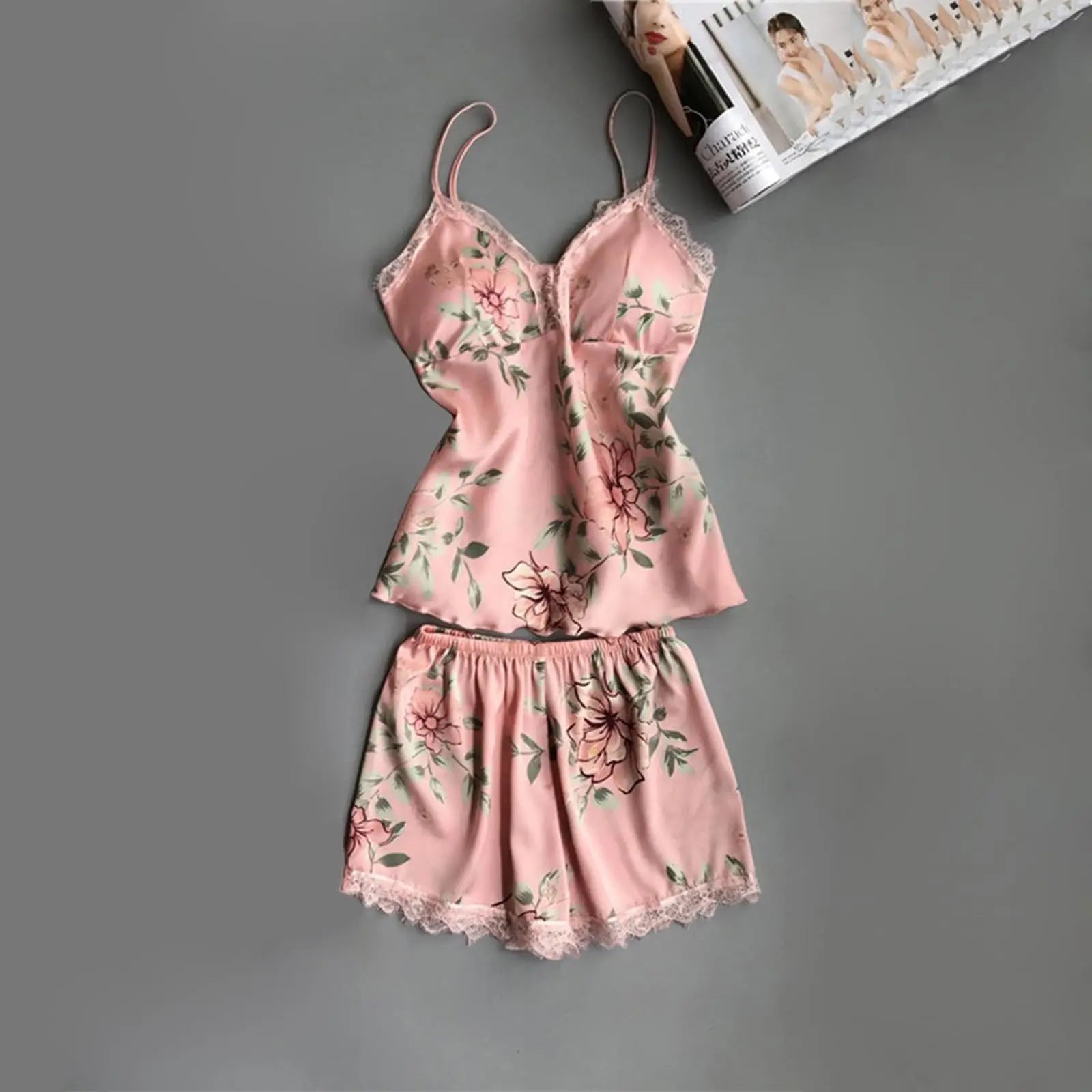 Women'S Printed Sleepwear Loose And Comfortable Lace Five Piece Set Sleeveless Camisole Nightdress Home Clothing Bathrobe