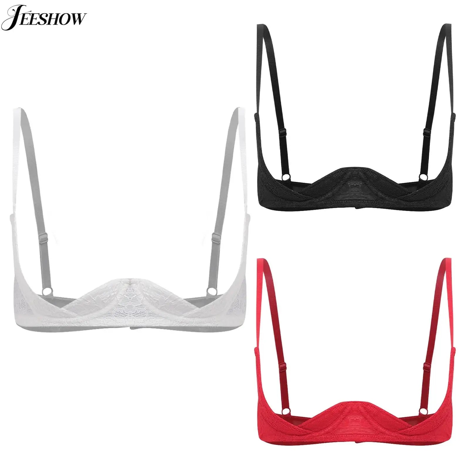 Womens Floral Lace 1/4 Cup Bra Adjustable Spaghetti Straps Push Up Underwired Shelf Bra Lingerie Brassiere Balconette Bras