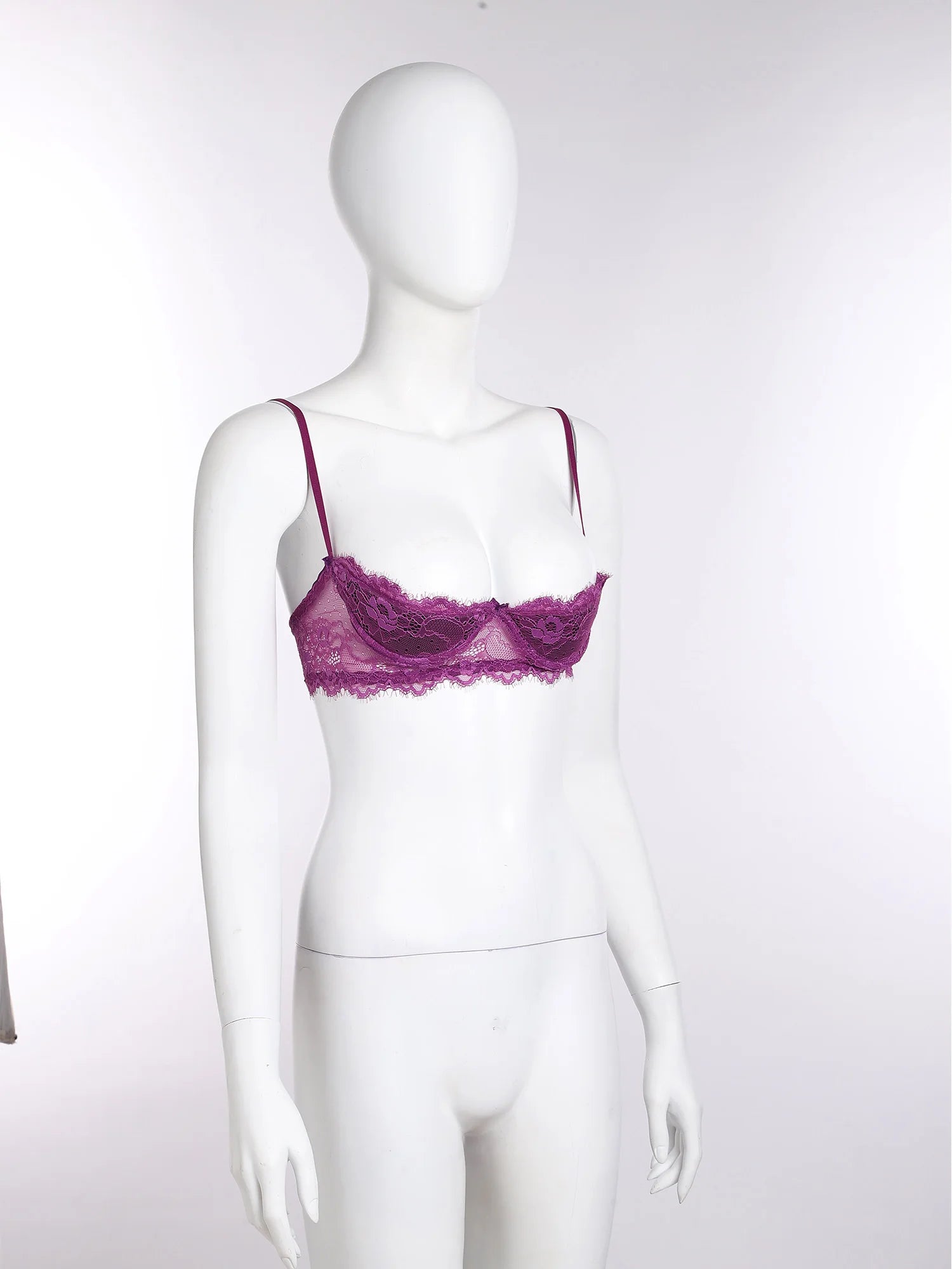 Women Padded Cup Push-up Underwire Bra Balconette Lingerie 1/4 Cup Floral Lace Single Bra Exposed Nipples Chest Halter Brassiere