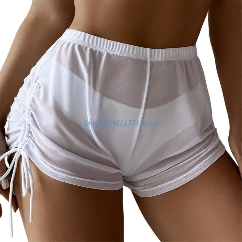 Womens Swim Shorts Solid Color Bikinis Bottom Girls Drawstring Swimsuit Bottom Highs Waist Swim Shorts for Beachwears