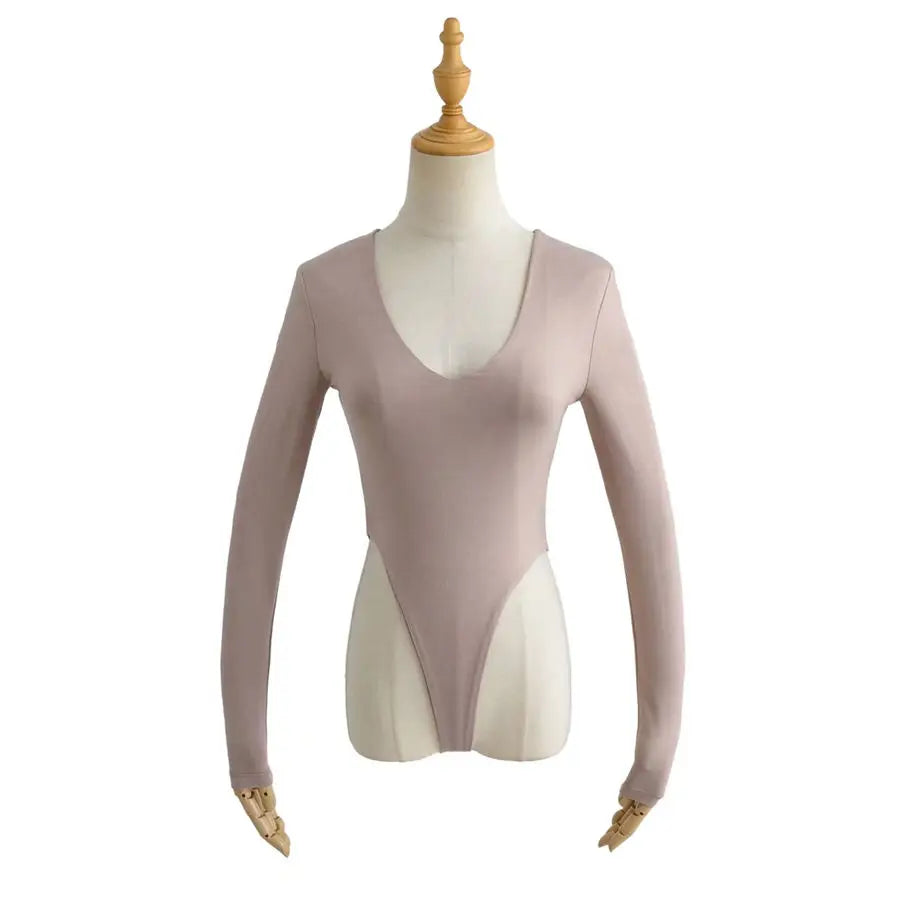 Women's Bodysuit Sexy V-neck Long Sleeve Bottom Shirt Gymnastic Yoga One-pieces Rave Festival Outfit Party Club Lingerie Tops