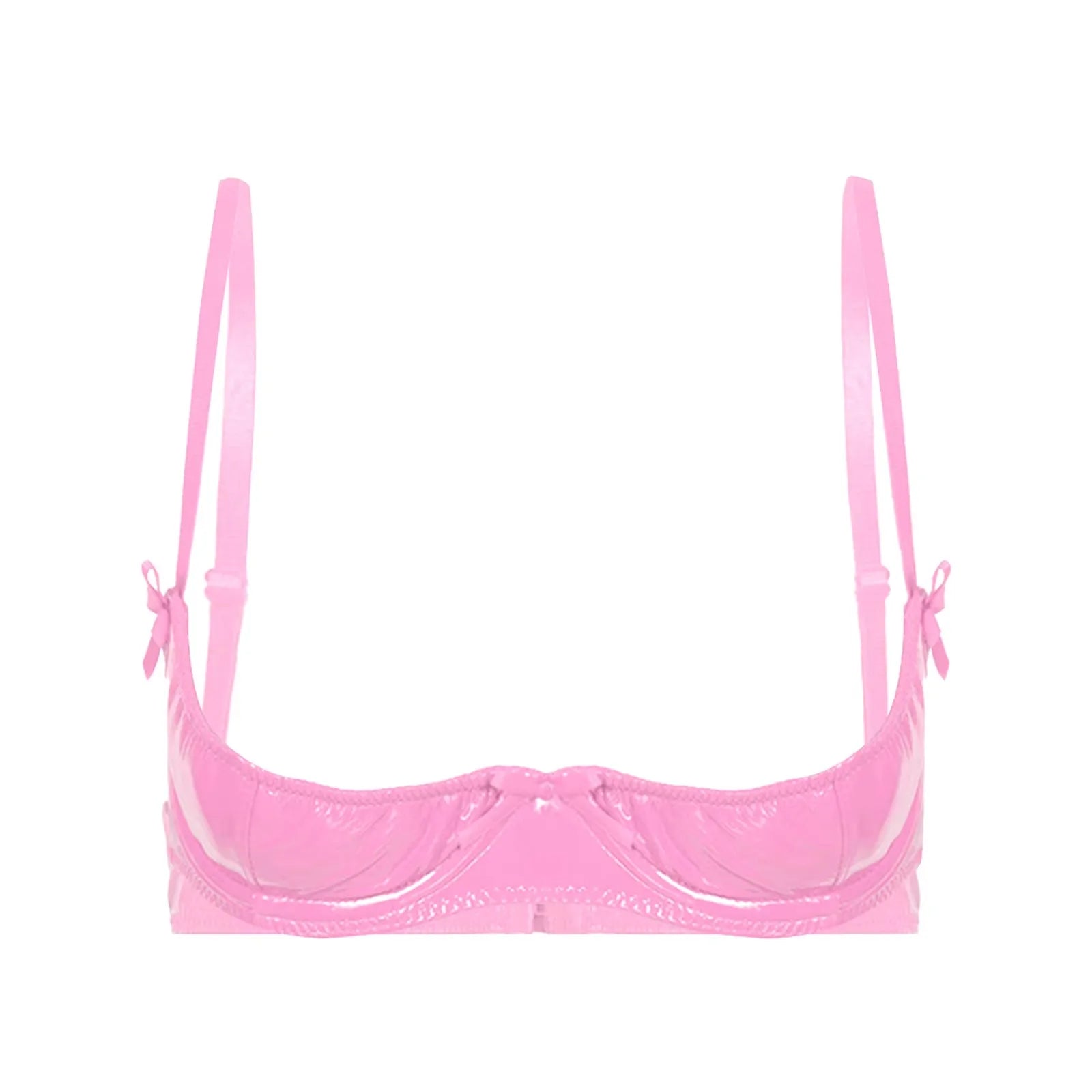 Womens Lingerie Open Breast Bras Wet Look Patent Leather Sexy Open Chest Quarter Cup Brassier Strappy Underwired Bra Underwear