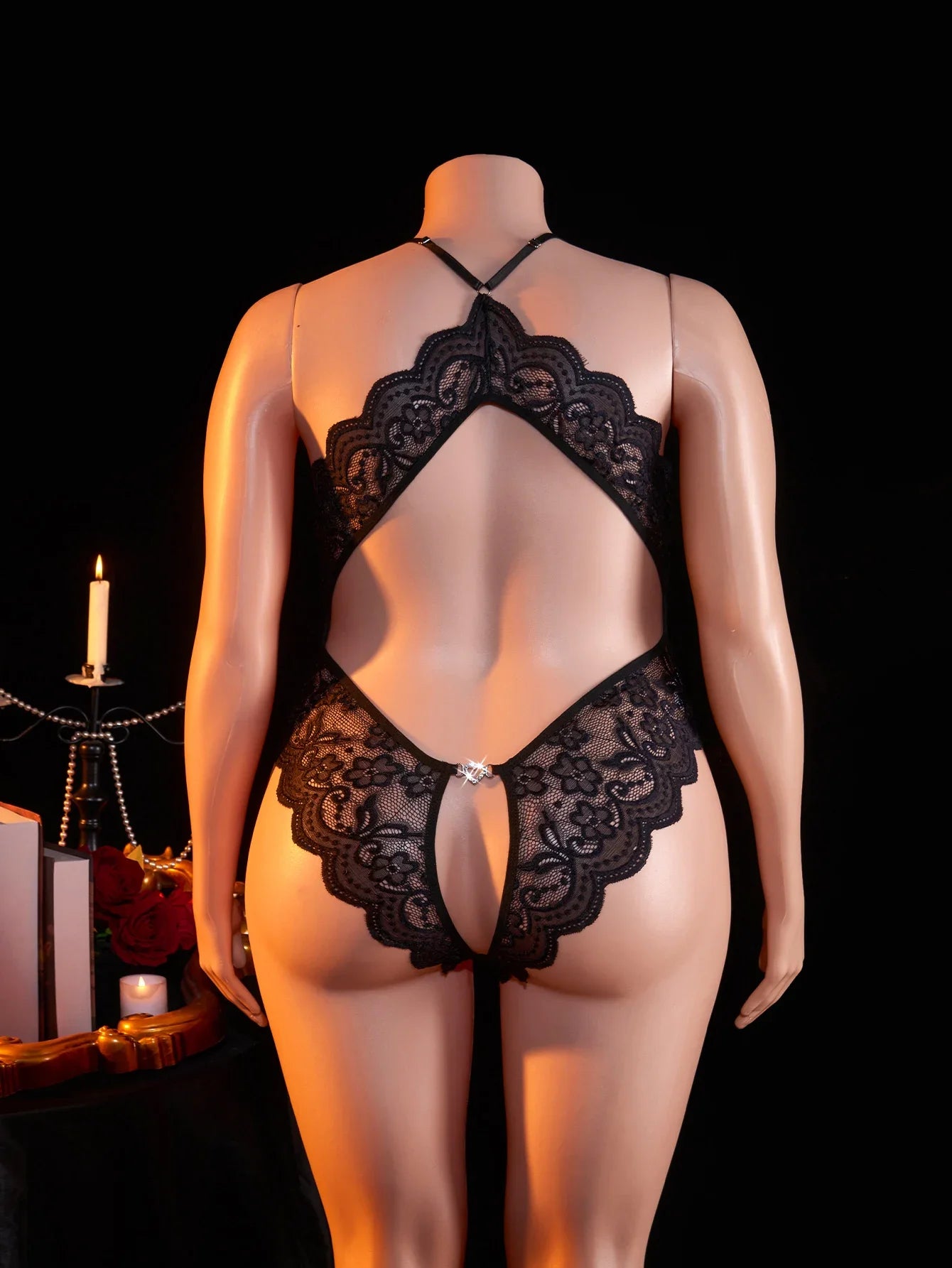 Women's Plus Size Babydoll Chemises Erotic Lingerie Sexy Crotchless Bodysuit Temptation Pajamas Lace V Neck Mini Baby Doll Dress