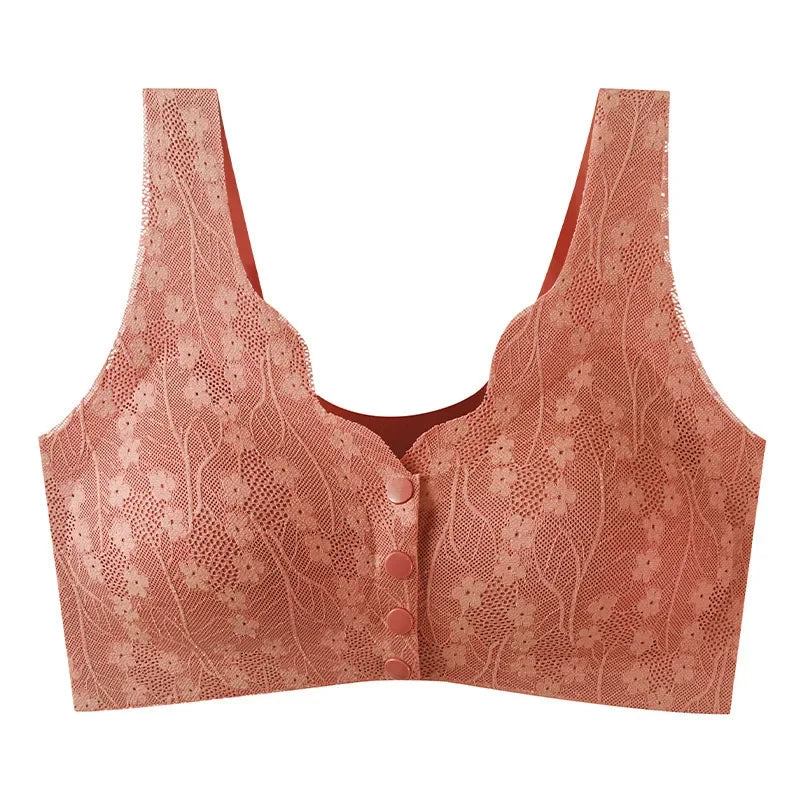Mom's underwear, middle-aged and elderly women's bras, seamless front open button vest style, oversized summer thin new bra