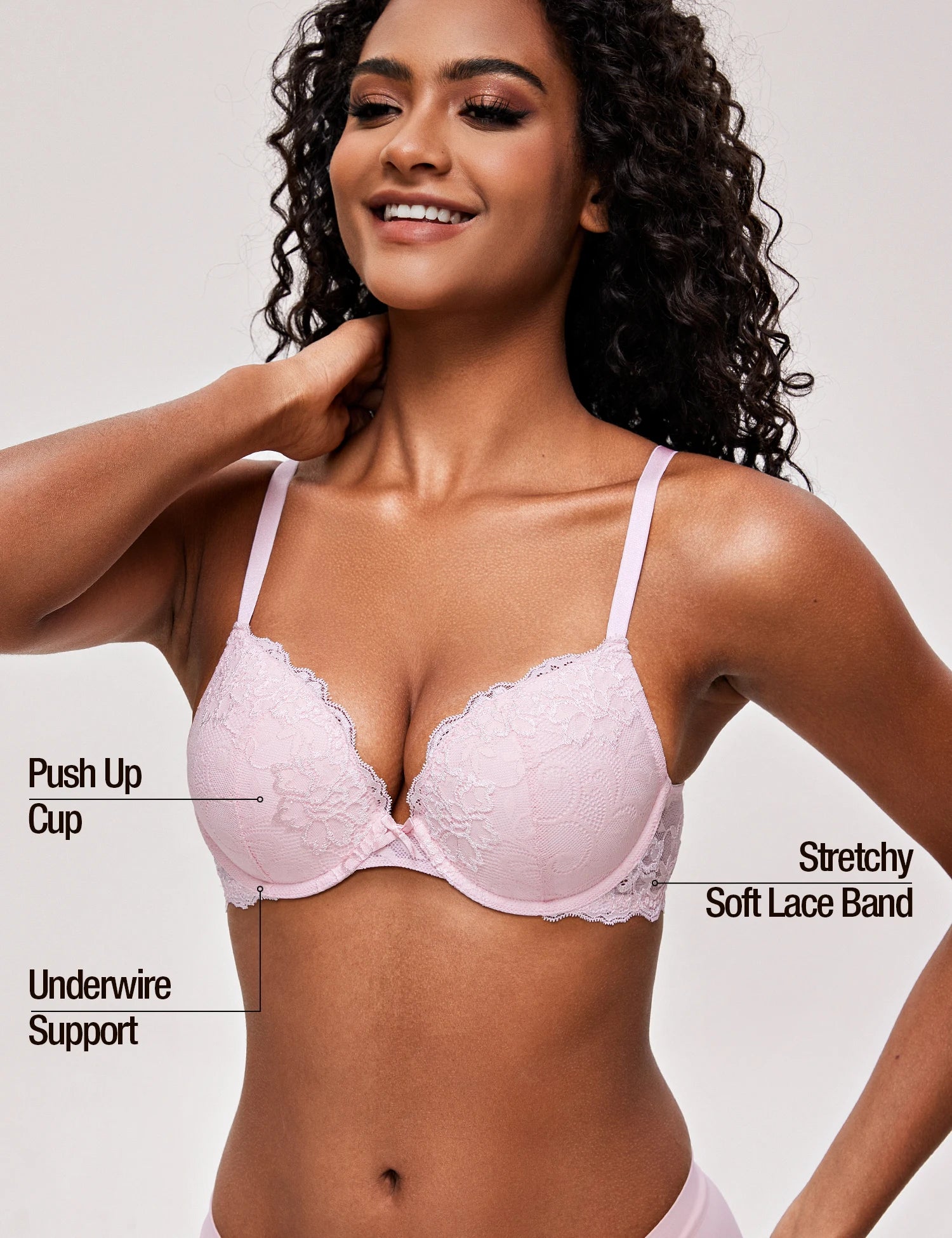 Wingslove Women's Push Up Bra Sexy Lace Lingerie Comfort Padded Bra Brassiere Plunge Lift Up Add One Cup Underwire Bra