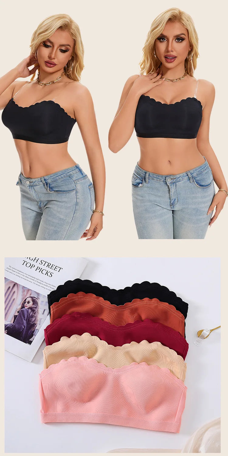 Lingerie Wireless Gather Bra Women Invisible Bra Front Buckle Push up Seamless Bra Sexy Strapless Underwear Waves Grain Bras