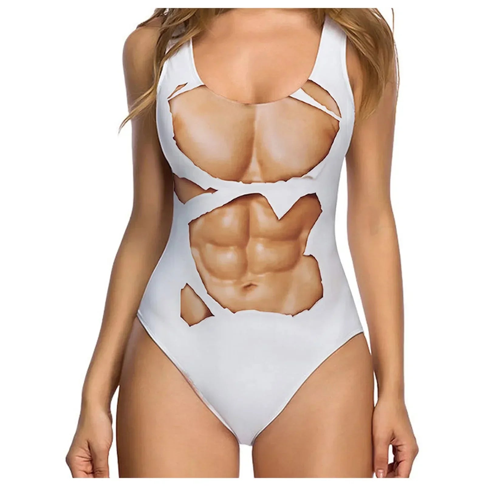 One-Piece Suits 2025 Trendy Women's Sexy Funny 3D Fake Breast Hairy Funny Print Swimsuit Bathing Suit Beach Outfits Bikini Mujer