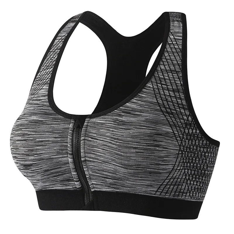 Women Sports Bra Front Zipper Sports Bra Breathable Shock-proof Underwear High Impact Yoga Bra Running Fitness Workout Tank Tops