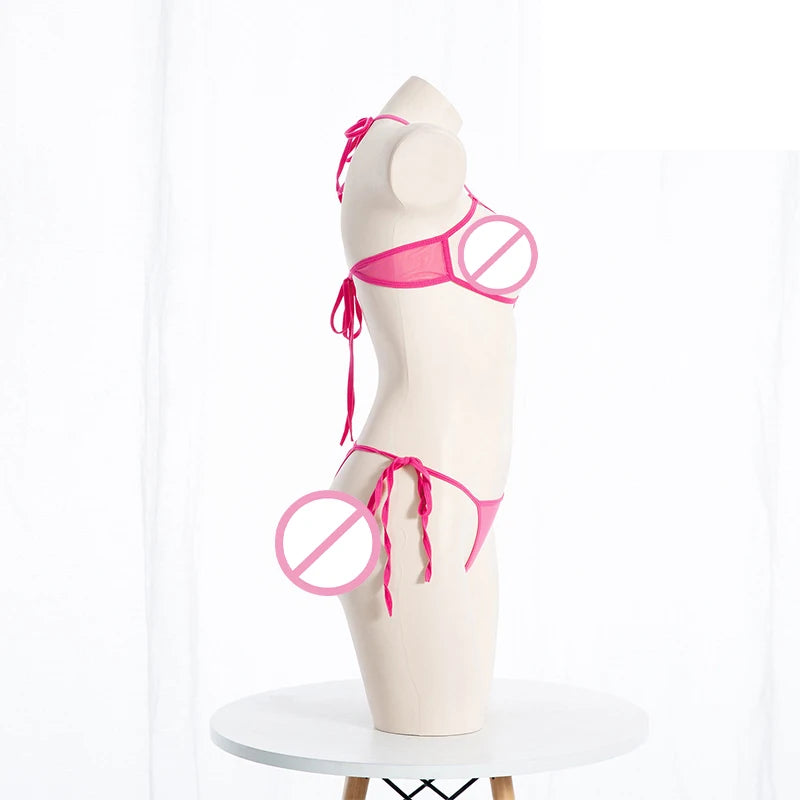 Sexy Lingerie 2 Piece Halter Neck Women's Underwear Set Mini Open Micro Bra Top Briefs Panties