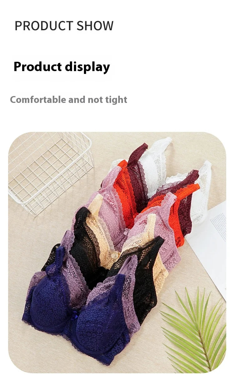 Large Breasts Lace Plus Size Ladies Bra Top Support Breathable Comfortable Steel Ring Bow Tie Bra Thin Section Gathered Bra