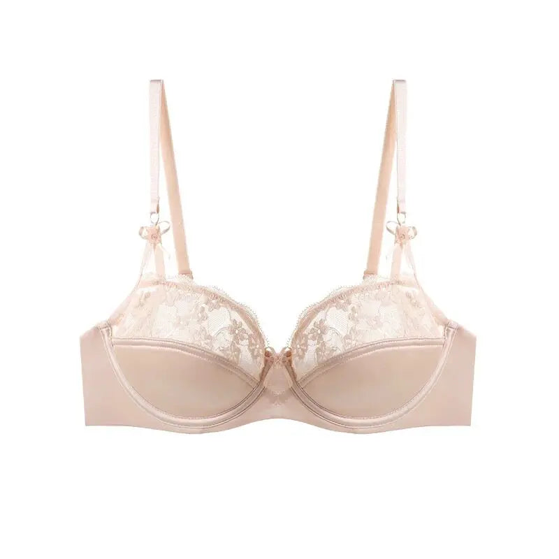 High Quality French Demi Cup Bra Set Soft Lace Thin Lightweight Side Support Anti Sagging Comfort Everyday Wear 32-38AB Bra Suit