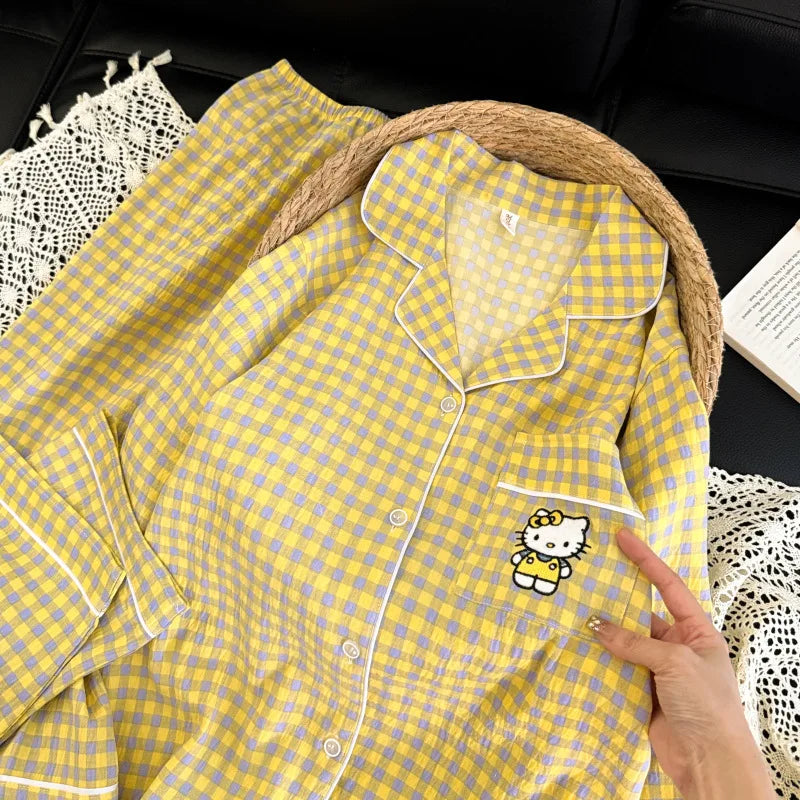 Women's Long-Sleeved Trousers Pajama Set Fashionable Women's Spring and Autumn New Home Wear Girl's Soft Cardigan Two-Piece Set