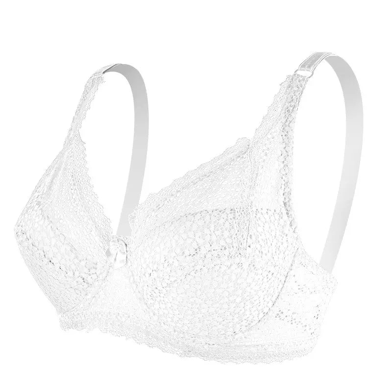 Large Breasts Lace Plus Size Ladies Bra Top Support Breathable Comfortable Steel Ring Bow Tie Bra Thin Section Gathered Bra