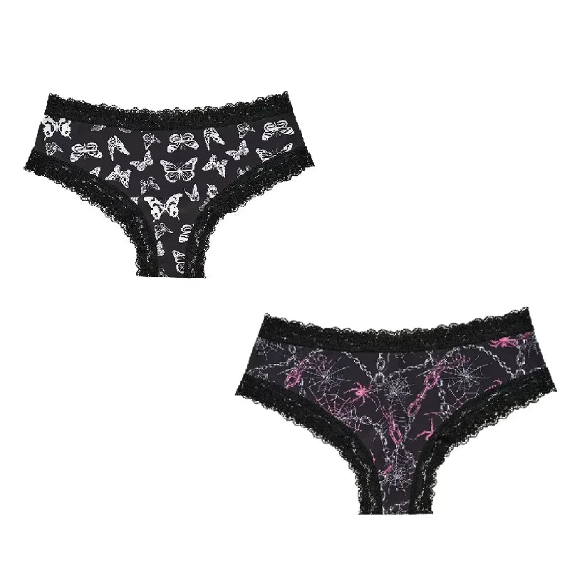 2Pc Set Lingerie Woman Sexy Underwear Lace Female Underwear Ghost Bat Butterfly Gothic Style Breathable Panties For Women