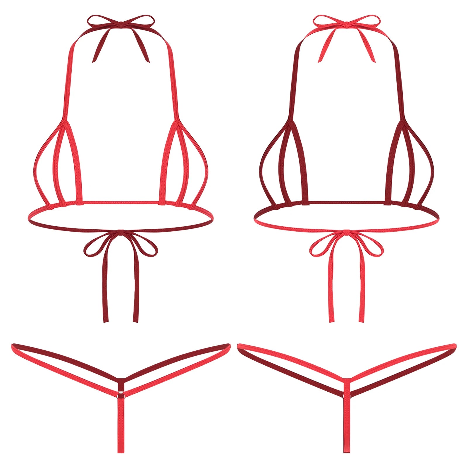 Womens Sexy Micro Bikini Swimsuit Lace-up Halter Bra Top with T-back Thong Lingerie Set Bathing Suit for Beach Night Pool Party