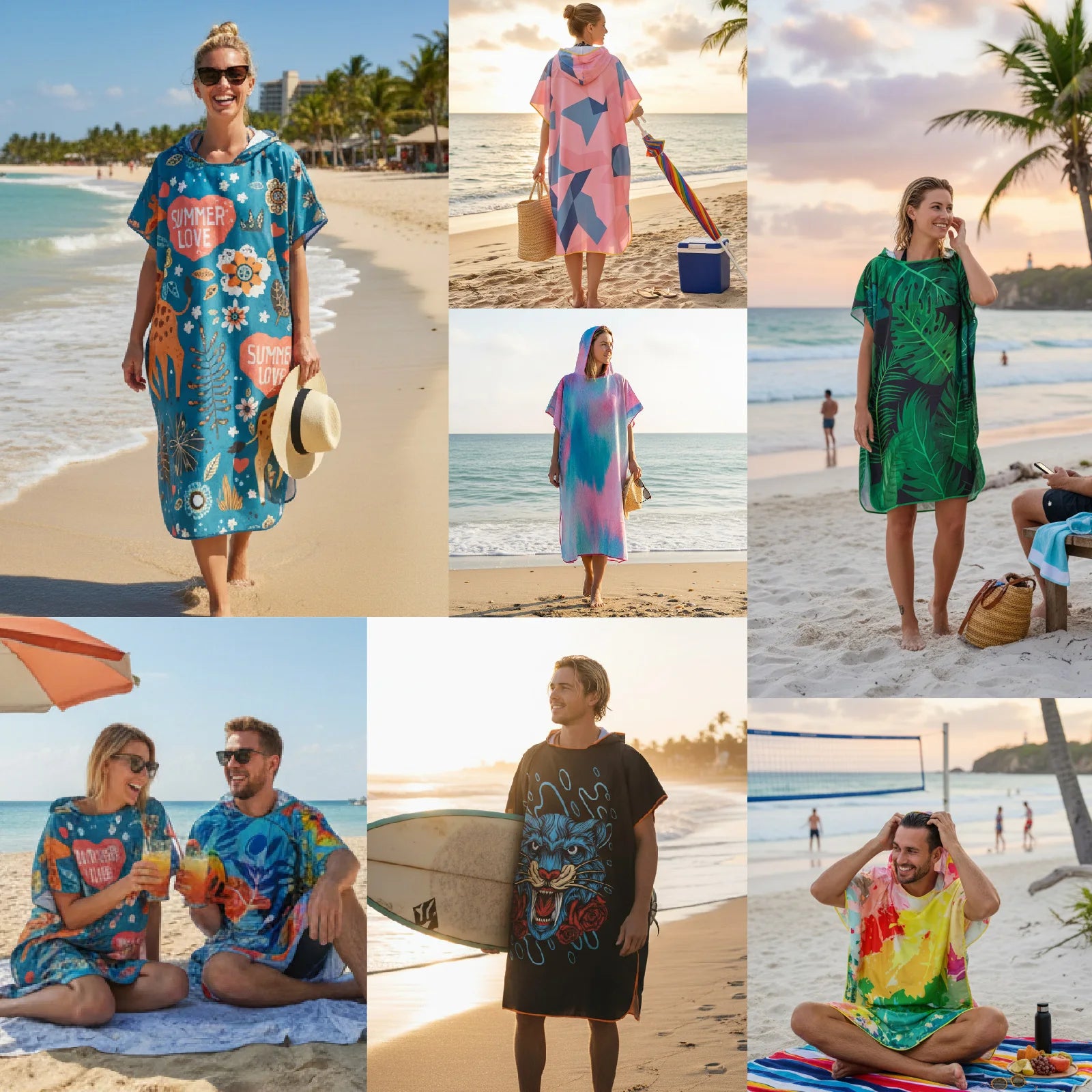 Hooded Beach Cover-Up Robe - Ultra-Soft Quick-Dry Microfiber Towel Sun Protection Swimwear Surf Cover-Up and Privacy Wrap