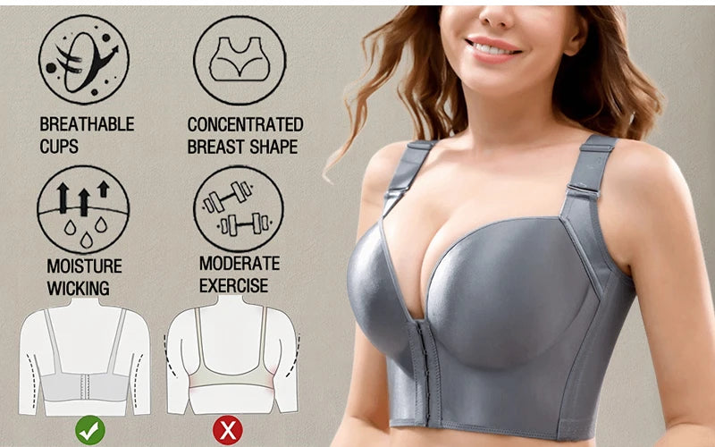 Dimmkof Full Back Coverage Push up Bras Women's Hide Back Fat Deep Cup Shapewear Fat Smoothing Uplift Underwire Bra For Big Bust