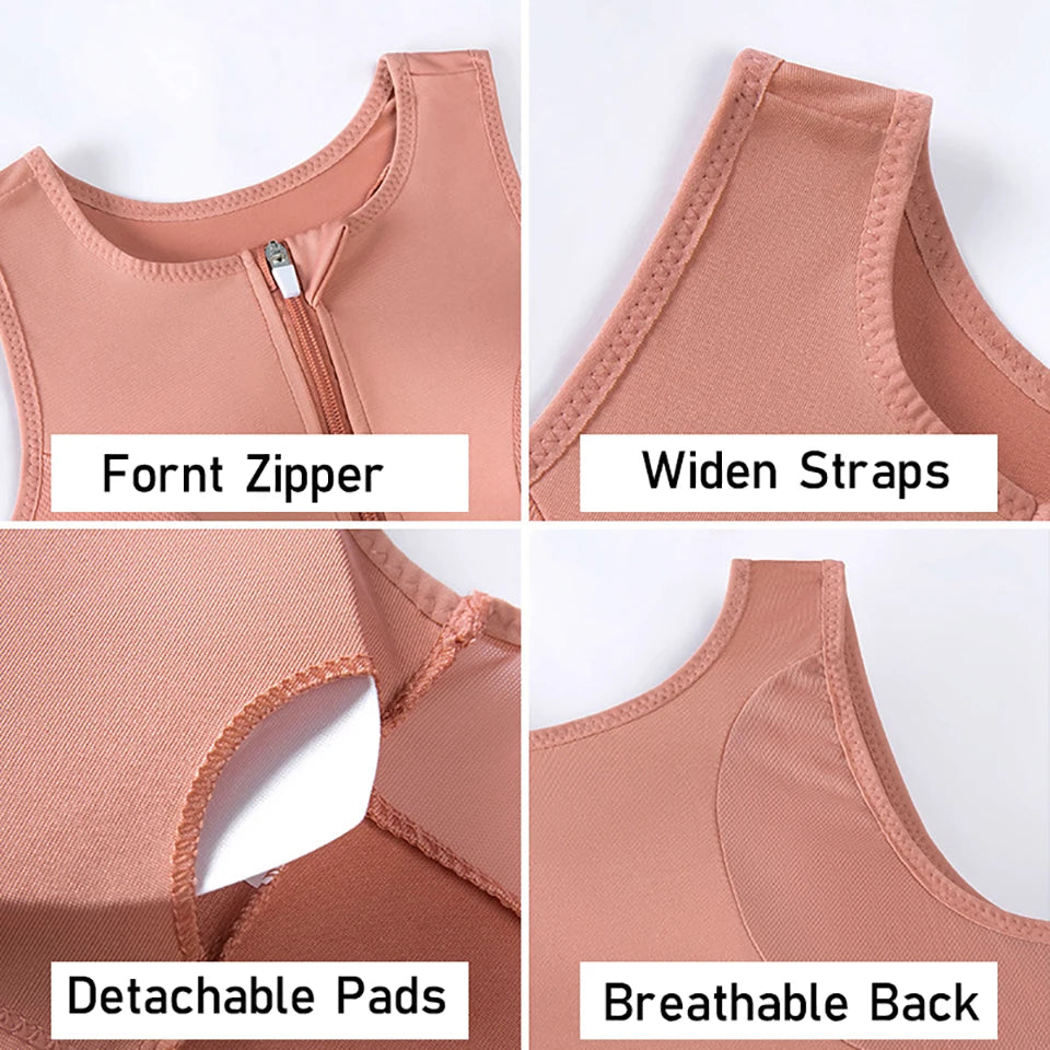 Plus Size Zip Front Closure Longline Bras Wireless Full Coverage Brassiere No Underwire Bralettes Hide Back Fat Bras
