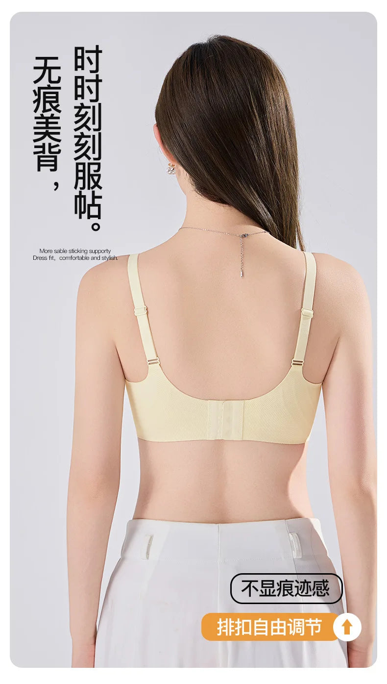 Ribbed Fashion Seamless Bra Without Underwire Skin-Friendly Comfortable Breathable Lift Small Chest Gather Soft Support Bra