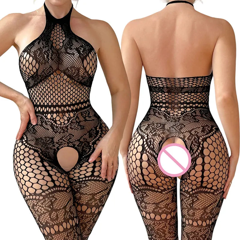Women Lingerie Sets With Garters Tights Mesh Bra Crotchless Intimate Clothing Transparent Underwear Open Sexy Full Bodystockings