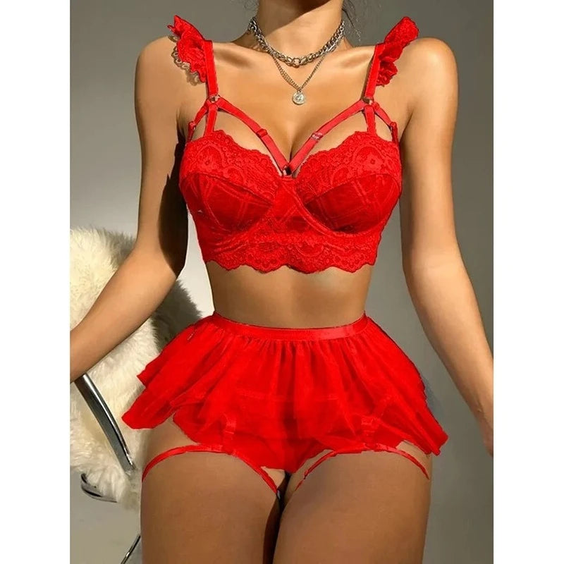 Sexy Lingerie Erotic Underwear Set Transparent Porno Lace Sexy Bra And Panty Garter Set Lingerie Sexy Hot Erotic Sleepwear