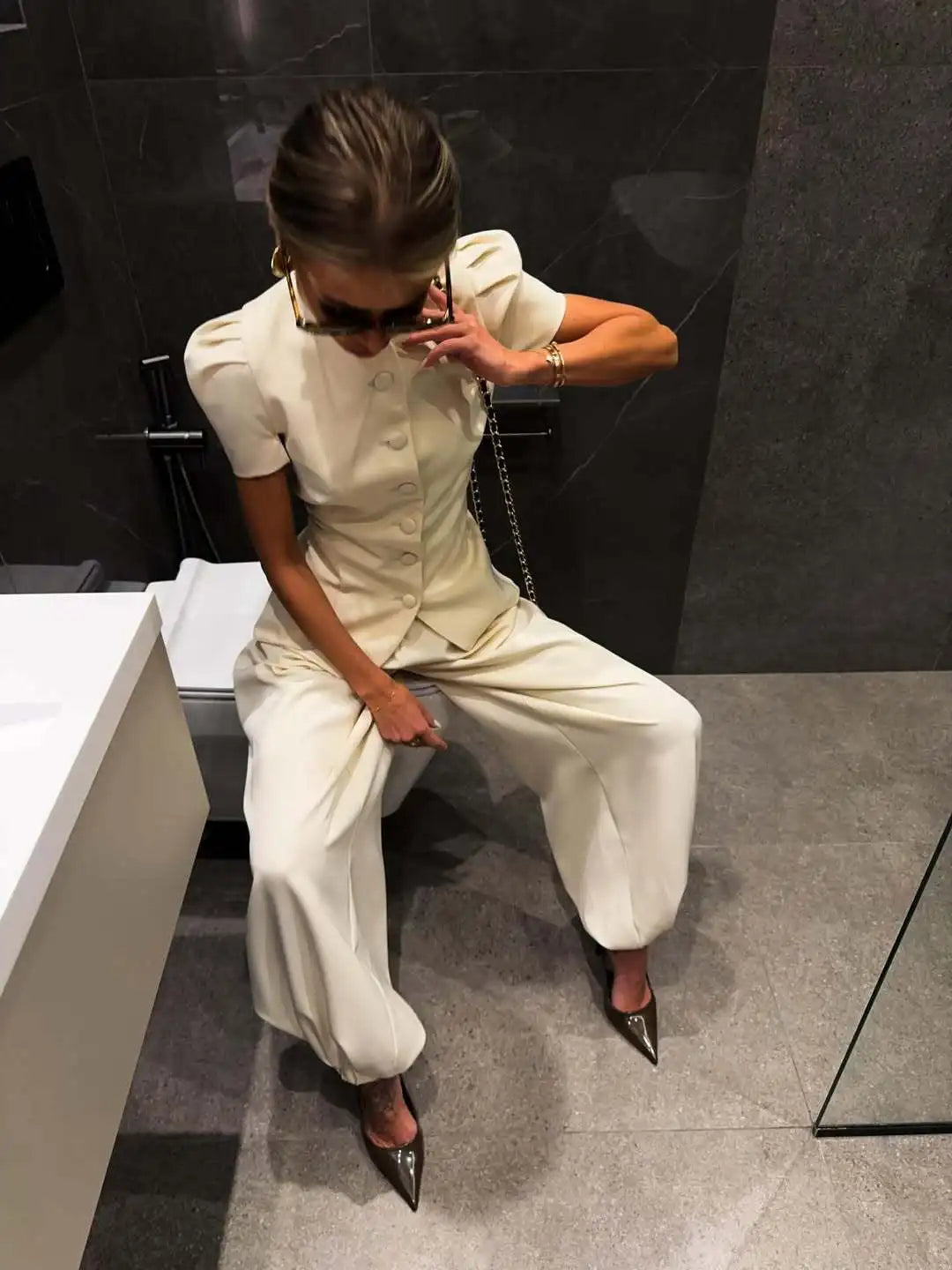 Women's Matching Sets 2026 New Fashion Elegant Jacket Top Loose High Waist Casual Trousers Women's Lingerie Sets 2 Pieces Set