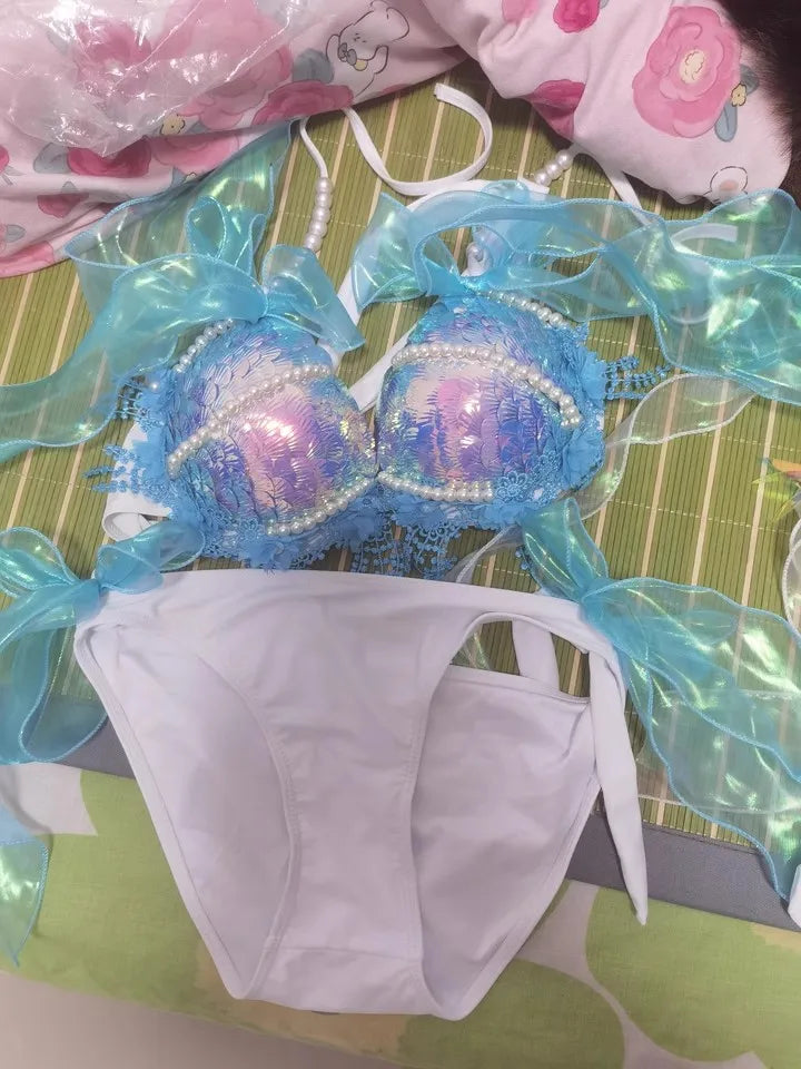 Super Beautiful Mermaid Bikini Sequin Bra Summer Swimming Free Diving Cosplay Mermaid Bra Oceanarium Bar Performance Clothing