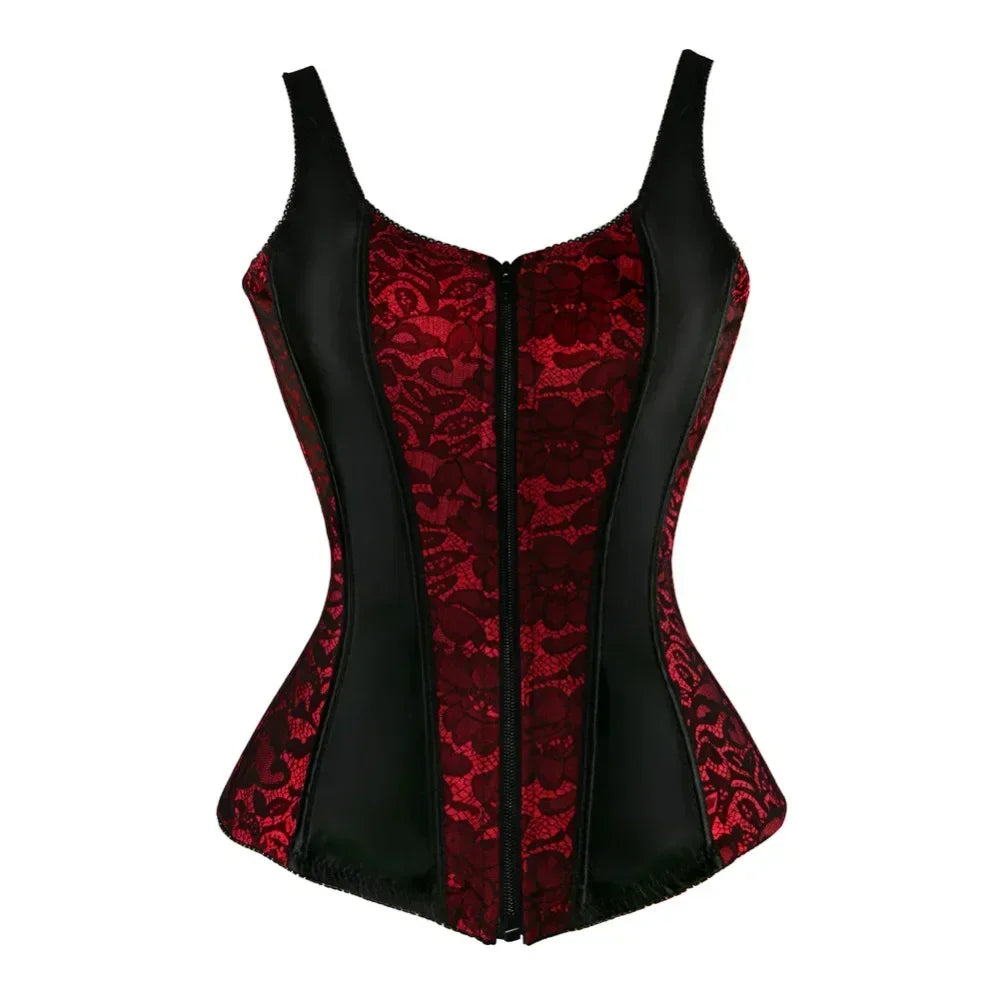 Corset Top with Straps Push Up Burlesque Overbust Bustier Brocade Vintage Style Lace Floral Vest Corselet Girls Lingerie