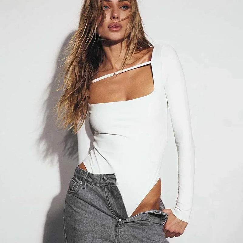 Long Sleeve Corset Top One-Pieces Bodysuit Lingerie Lace-up Bustier Women Y2k Lenceria Femenina Square Collar Sexy Body Feminino