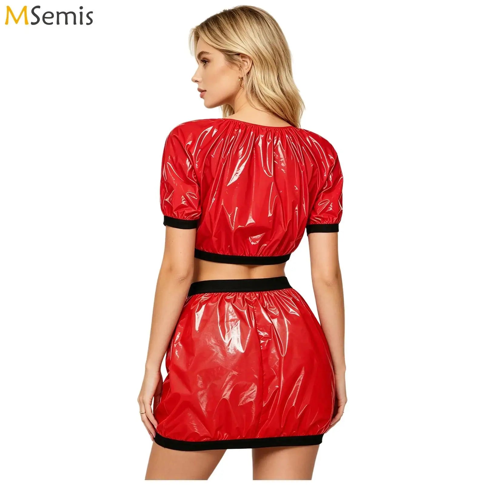 Women's Two Pieces Swimsuit Crop Top And Plastic Miniskirt Swimwear Cover-up Swim Suits Waterproof Glossy Special Needs Clothing
