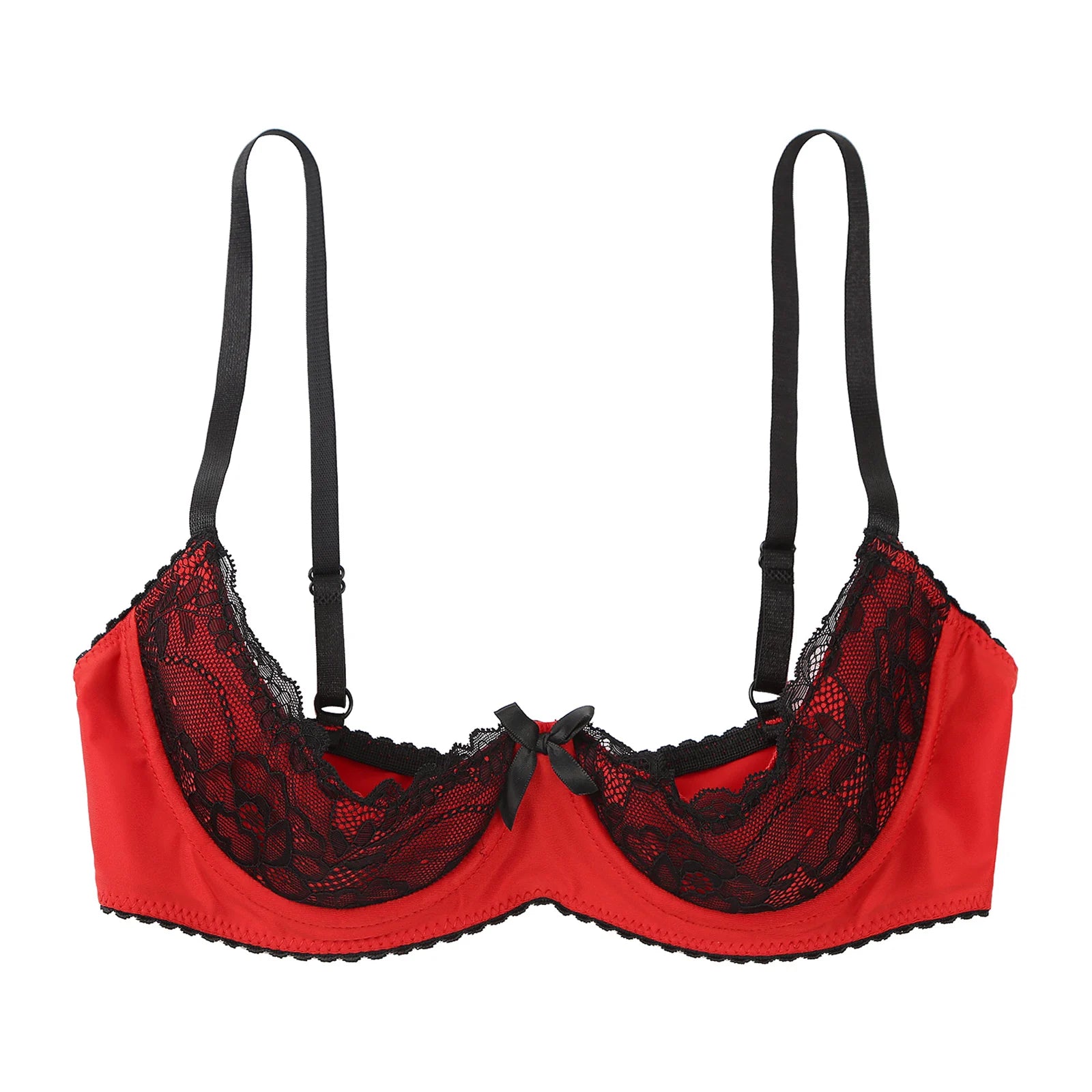 Womens Bra Tops Exposed Bralette Lingerie Adjustable Straps Underwire Half Cup Lace Push Up Balconette Bra Lingerie Underwear