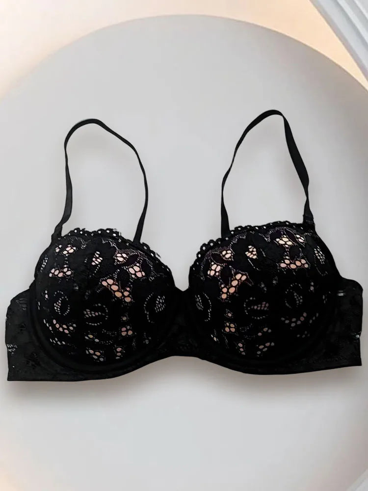 Women’s Push Up Lace Bra Comfort Padded Underwire Bra Lift Up Bras Black Super Push Up Bralette