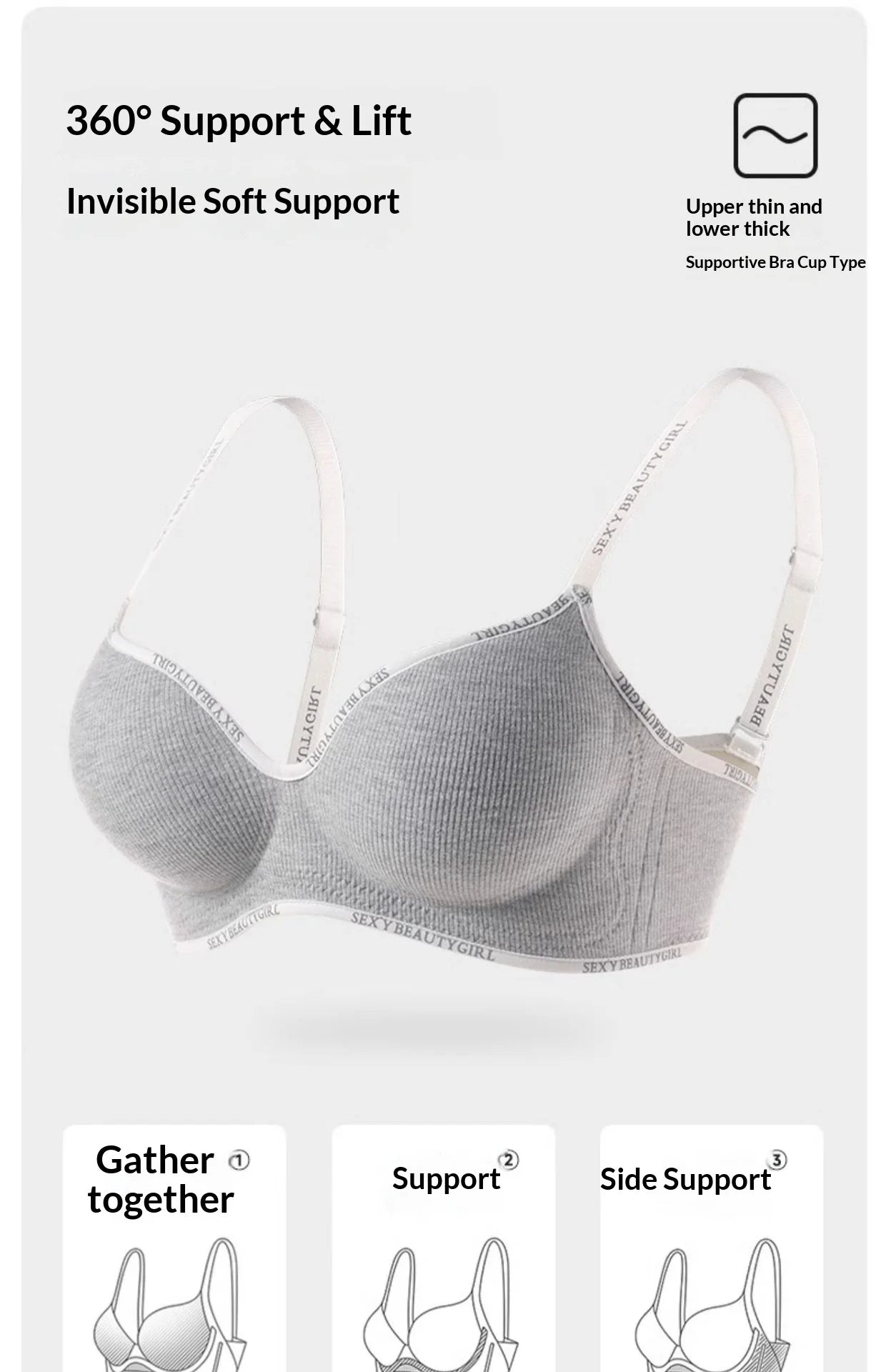 New Fashion Bra for Smaller Busts: Enhances and Gathers with Letter Design Wire-Free, Nude-Feel, Skin-Friendly One-Piece Bra