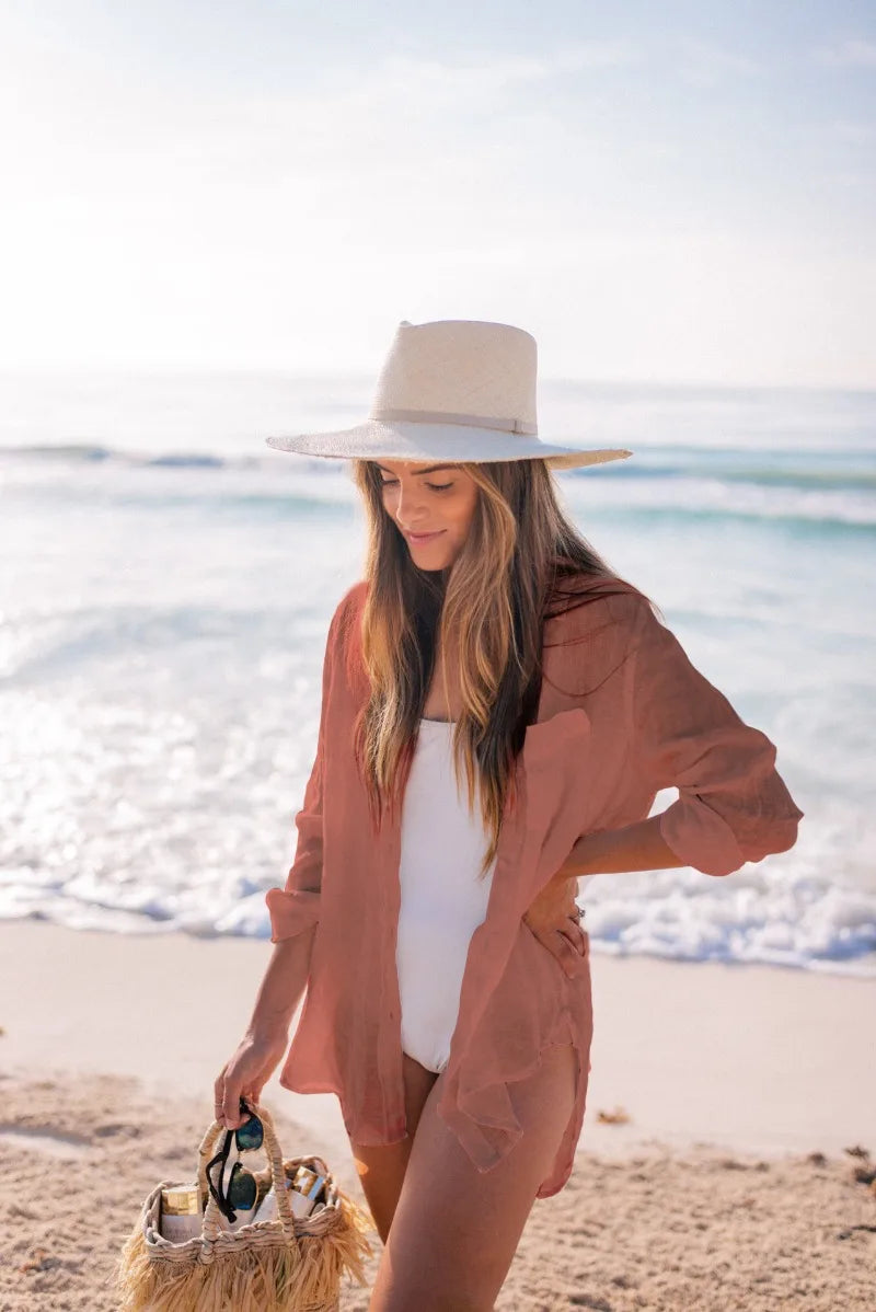 Beach Coverup for Women, Swimsuit Coverup Long Sleeve, Linen Bikini Cover Up Shirt, Bathing Suit Cover Ups for Pool
