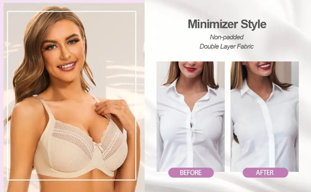 Sheroine Women's Full Coverage Minimizer Underwire Bra Unlined Plus Size Non-Padded Ultrathin Everyday Soft Bras