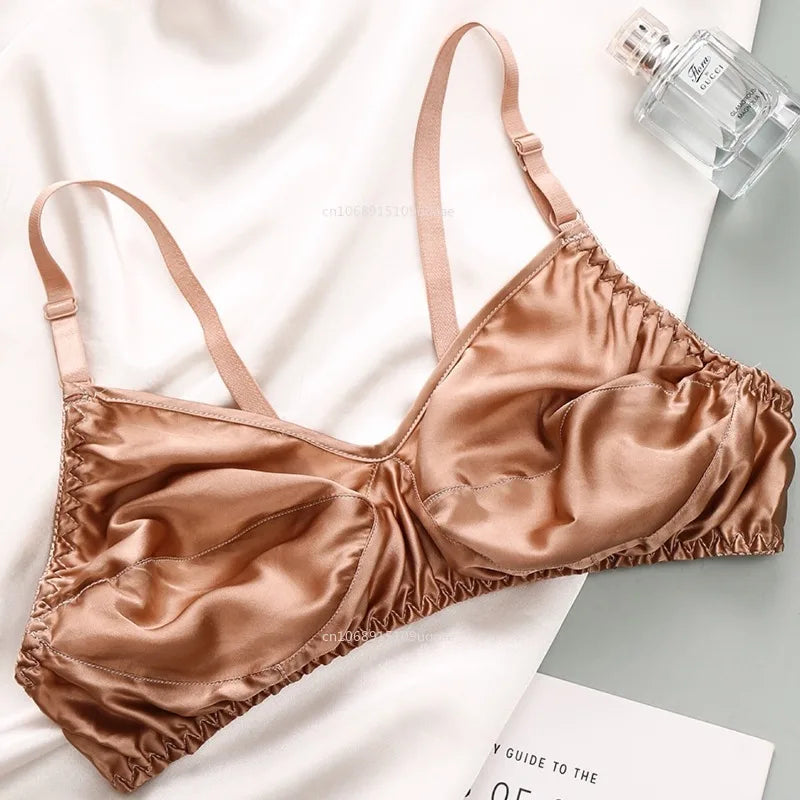 Women Satin Silk Bra Ultra-Thin Breathable Wireless Underwear Female Sexy Lingerie Top Push Up Brassiere Unlined Bra New 2025