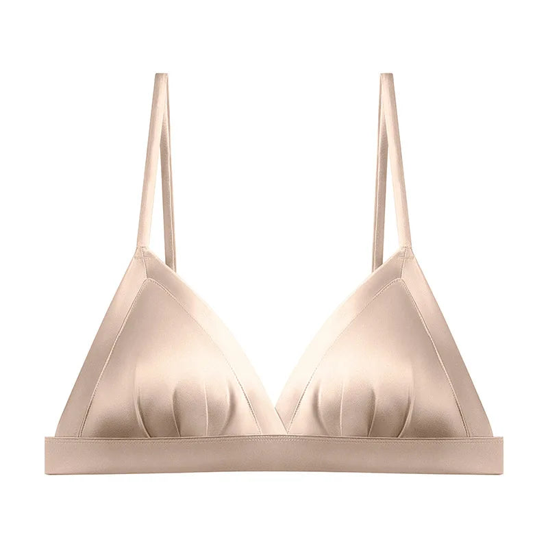 Women Silk Bra 93.8% Mulberry Silk 6.2% Spandex 3/4 Cups Everyday Wear Thin Bra Lining Wire Free Solid Colors Intimates TG223