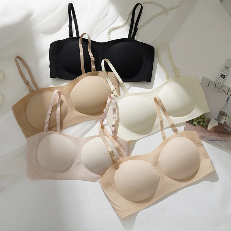 Women's Invisible Push Up Bras Spring Summer New Cool Detachable Shoulder Strap Underwear Silicone Anti Slip Thin Solid Bra
