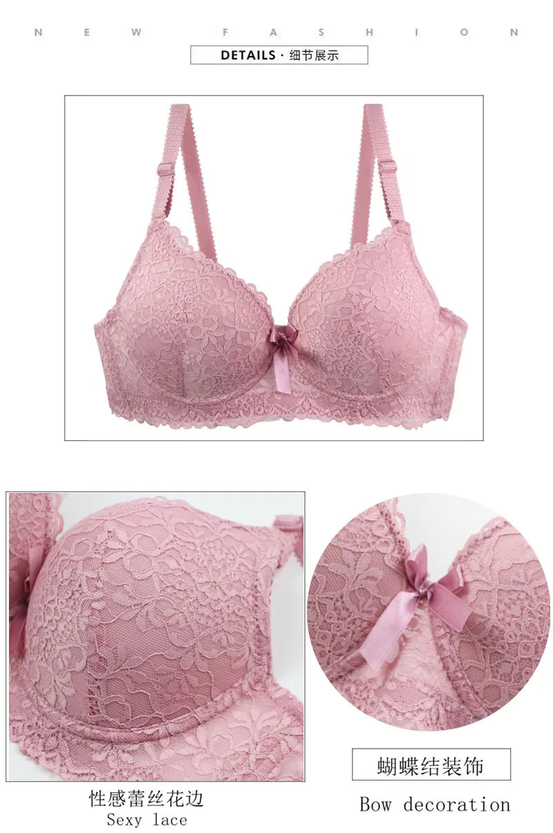 2025 New Push Up Bras Set Pink Gray Blue Beige Burgundy Black Underwear For Women Floral Bow BC Cup Lingerie