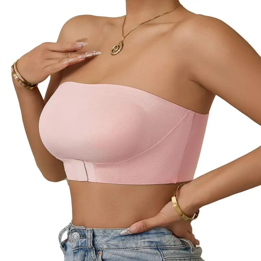 FrontWomens Strapless Bra Bandeau Closure Strapless Bra for Women Non-Slip Wireless Bandeau Bra Seamless Padded Tube Top