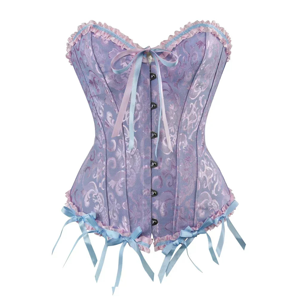 Women Sexy Overbust Corset Korset Basques Floral Lace Top Bustier Jacquard Lingerie Corselet
