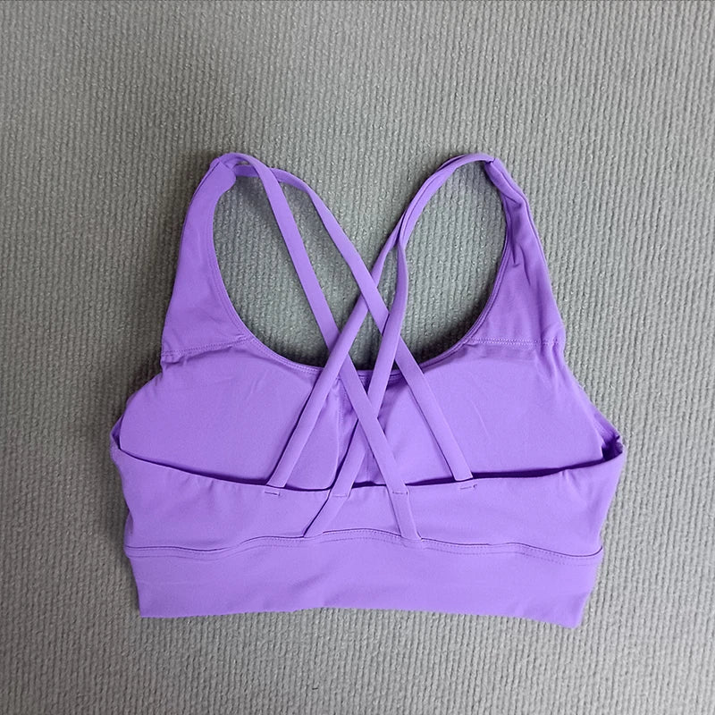 Yoga sports bra Solid color women's Bras Soft cross back sports bra fitness exercise tight fitting training  jogging sports bras