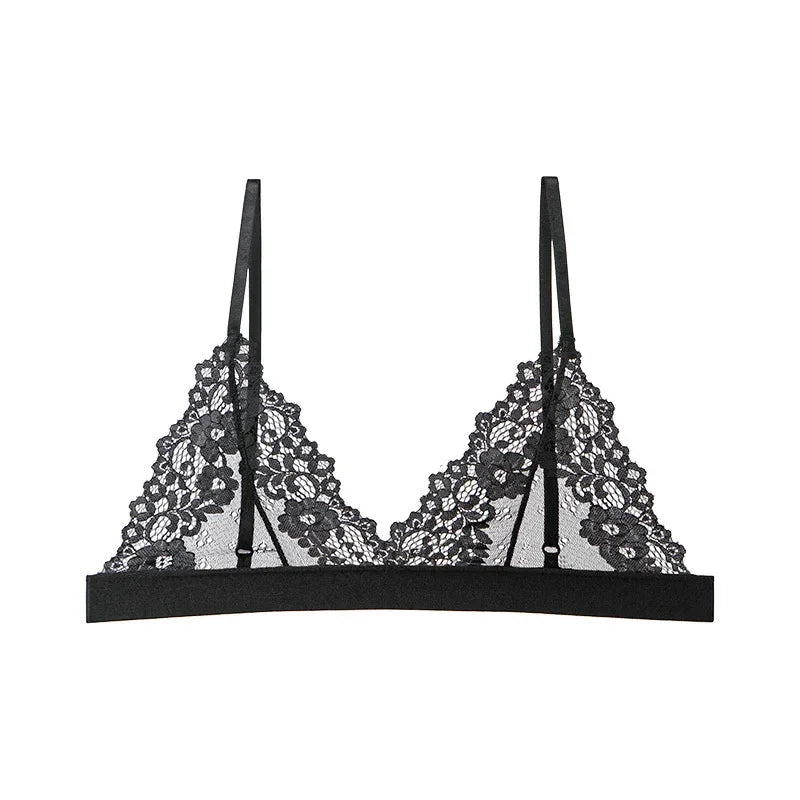 Plus Size Romantic Full Lace Bralette for Women Sexy French Style Sheer Wireless Bra Ultra Thin Hollow Out Demi Cup Brassiere