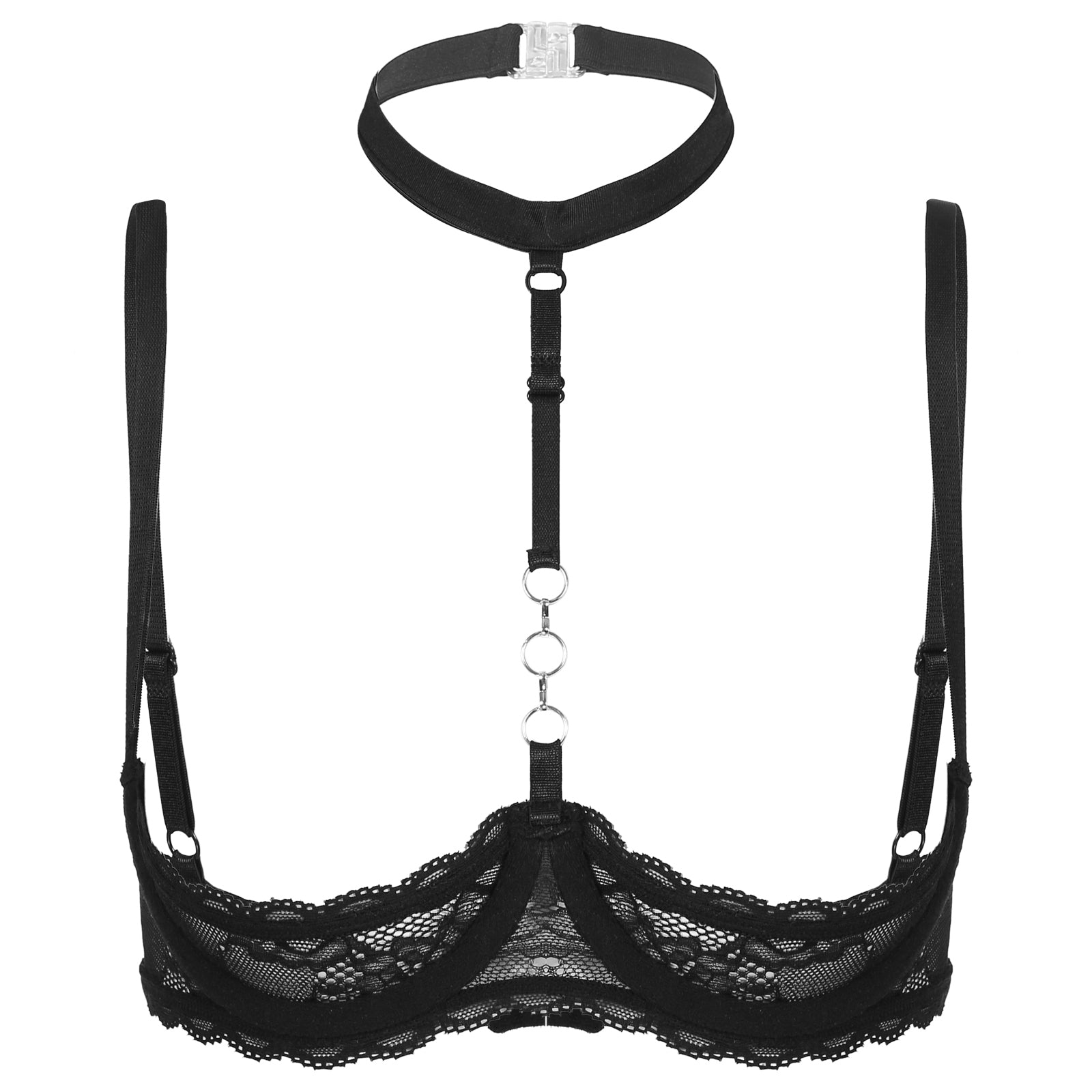Women Hot Sexy Bras See-through Lace Unlined Wireless Bra Tops Female Halter Neck Strappy Hollow Out Nipples Lingerie Brassiere