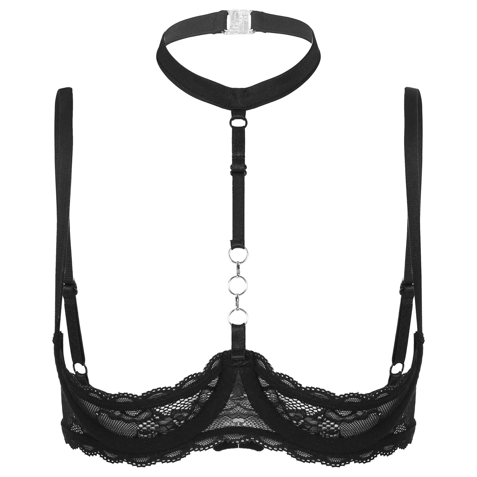Women Hot Sexy Bras See-through Lace Unlined Wireless Bra Tops Female Halter Neck Strappy Hollow Out Nipples Lingerie Brassiere