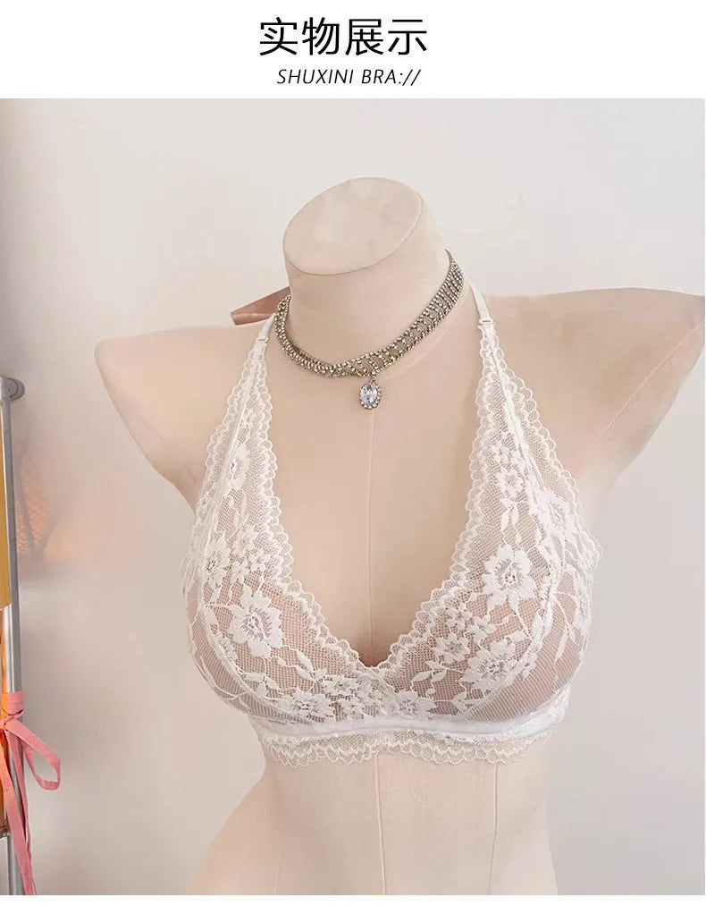 Lace Halter Backless Bra Push Up Small Bust Sexy Pure Desire Back Beauty Women Young Girl Fashion Intimates Underwear New Trend