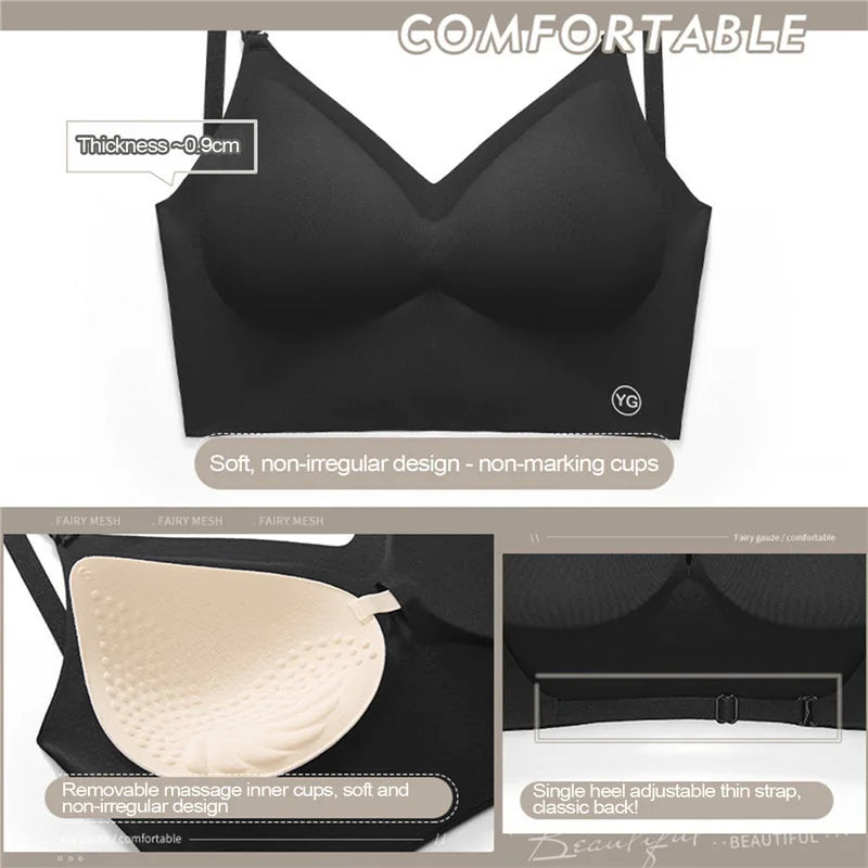 Women Invisible Bra Deep U Plunge Bras Backless Top for Dresses Sexy Lingerie with Transparent Strap Push Up Strapless Underwea
