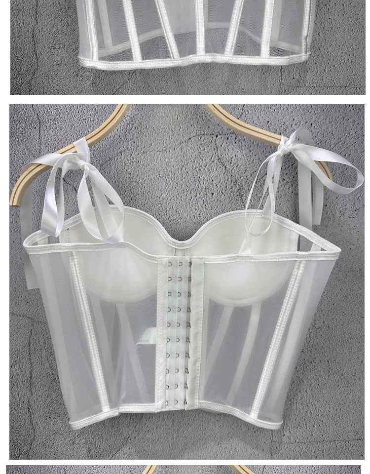 Women Corset Top Strappy Smocked Camisole Undershirt Lady Underwear Bottoming Outer Wear Sexy Fishbone Waist Tops Mujer Lingerie