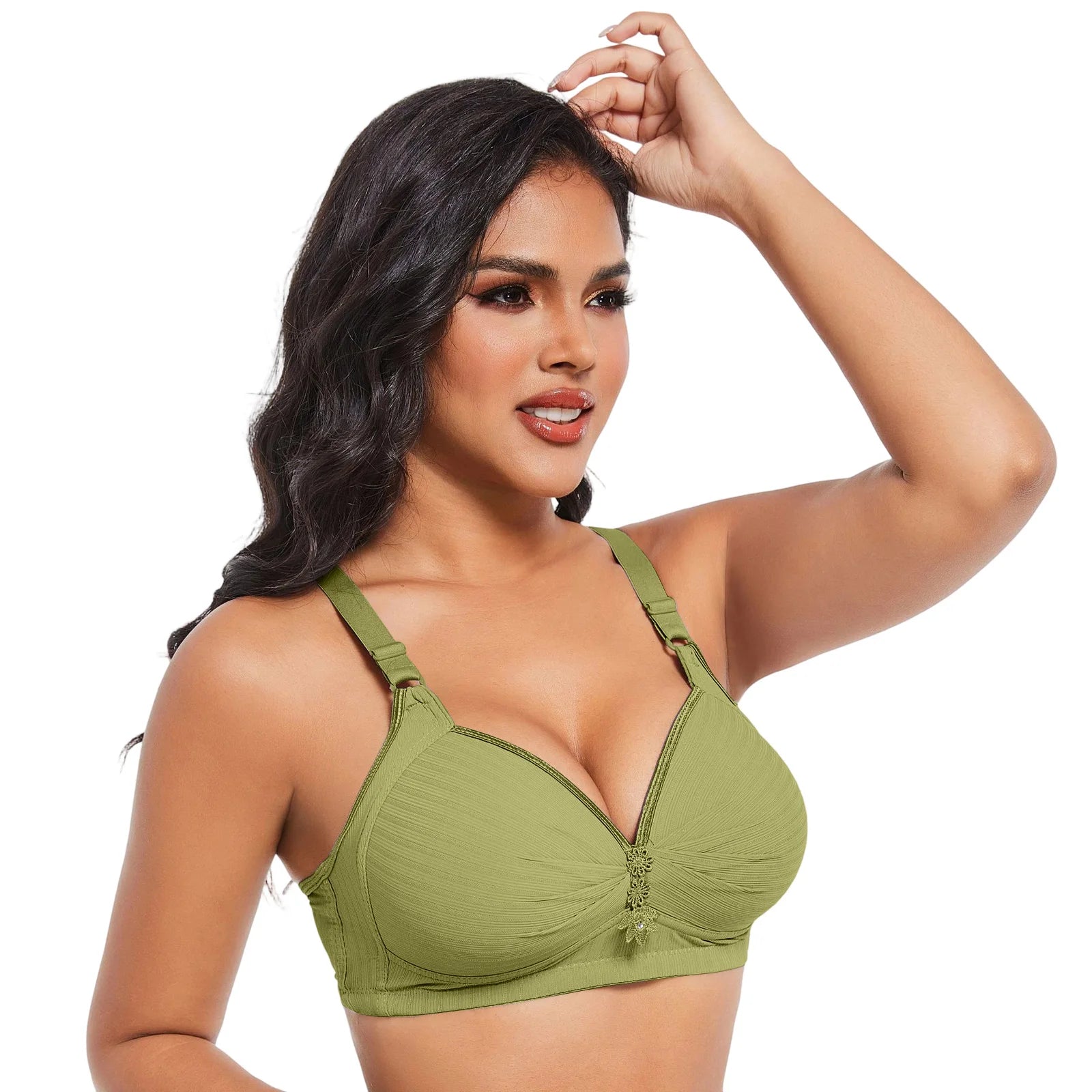 Elegant Skin Tone Textured Bra Chic Wireless Full Coverage Underwear Stylish Push Up Rhinestone Detail Lingerie Women