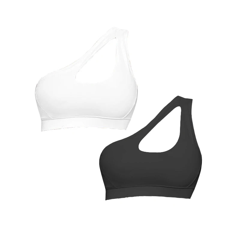 New Women Sports Bra Push Up Fitness Bras One Shoulder Shockproof Yoga Bra Black White Yoga Running Bra Sexy Vest
